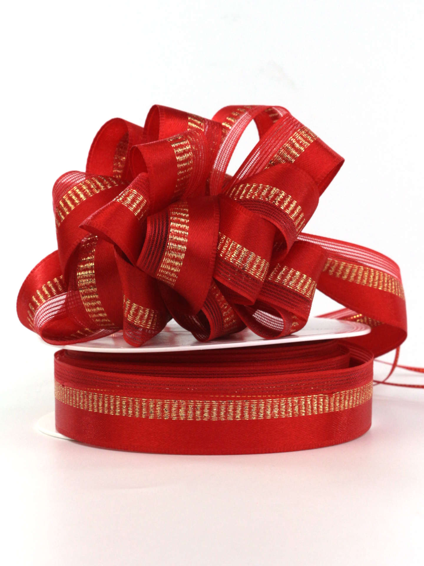 Weihnachtsziehschleifenband Susifix, rot, 25 mm breit, 25 m Rolle - geschenkband-weihnachten-einfarbig, ziehschleifen, geschenkband-weihnachten-dauersortiment, weihnachtsbaender, geschenkband-weihnachten