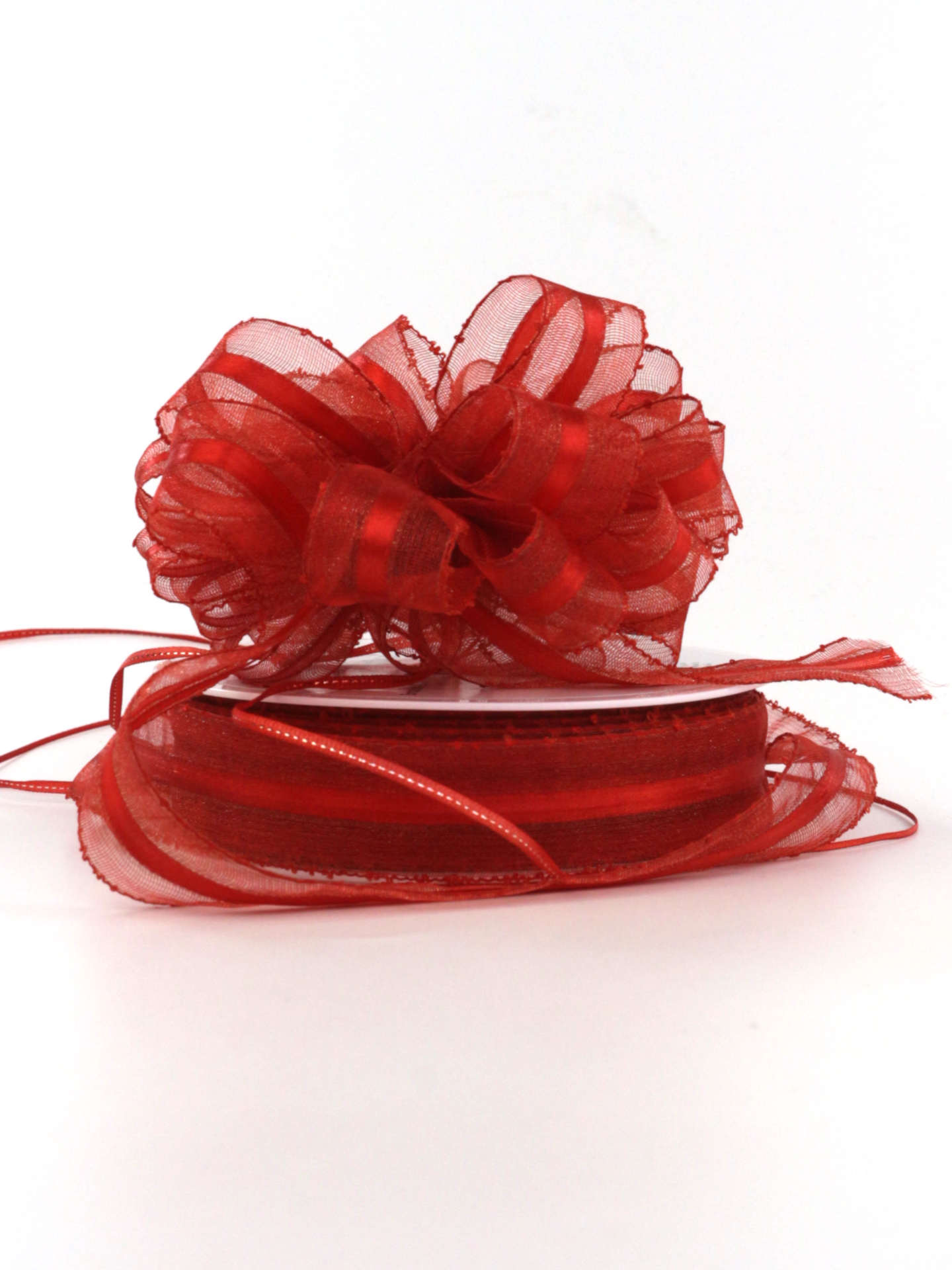 Ziehschleifenband Susifix m. Organza, rot, 25 mm breit, 25 m Rolle - geschenkband, ziehschleifen, geschenkband-fuer-anlaesse, geschenkband-einfarbig, dauersortiment, anlasse, hochzeit