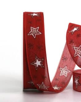Weihnachtsband mit Sternen, rot, 25 mm breit, 20 m Rolle