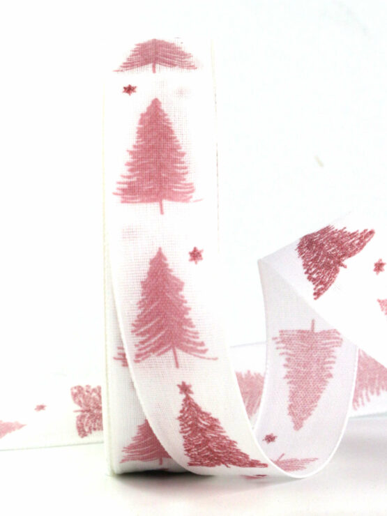 Modernes Weihnachtsband, rosa, 25 mm breit, 20 m Rolle - geschenkband-weihnachten-gemustert, geschenkband-weihnachten, weihnachtsbaender