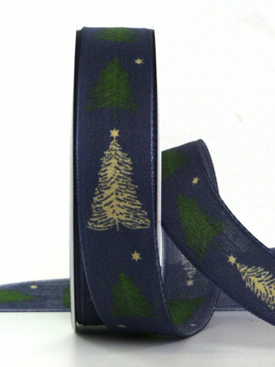 Modernes Weihnachtsband, blau, 25 mm breit, 20 m Rolle - geschenkband-weihnachten-gemustert, geschenkband-weihnachten, weihnachtsbaender