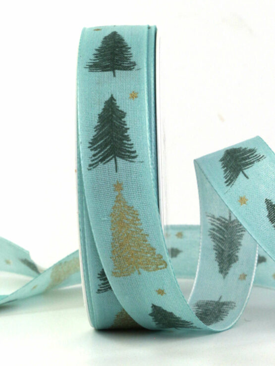 Modernes Weihnachtsband, türkis, 25 mm breit, 20 m Rolle - geschenkband-weihnachten-gemustert, geschenkband-weihnachten, weihnachtsbaender