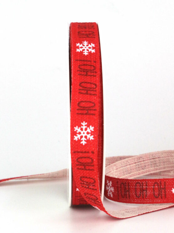 Eco-Geschenkband HoHoHo, rot, 15 mm breit, 20 m Rolle - geschenkband-weihnachten-gemustert, geschenkband-weihnachten, weihnachtsbaender