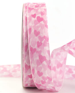Geschenkband Herzen All-Over, rosa, 25 mm breit - valentinstag, geschenkband, geschenkband-gemustert, geschenkband-mit-herzen, geschenkband-fuer-anlaesse, anlasse