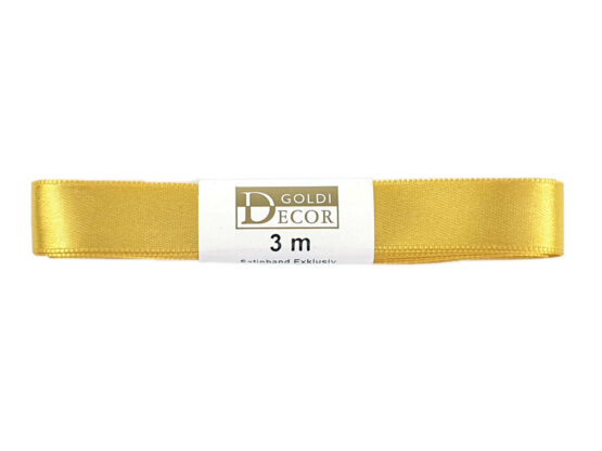 Premium-Satinband, goldgelb, 15 mm breit, 3 m Strängchen - premium-qualitaet, geschenkband, dauersortiment, satinband, satinband-dauersortiment