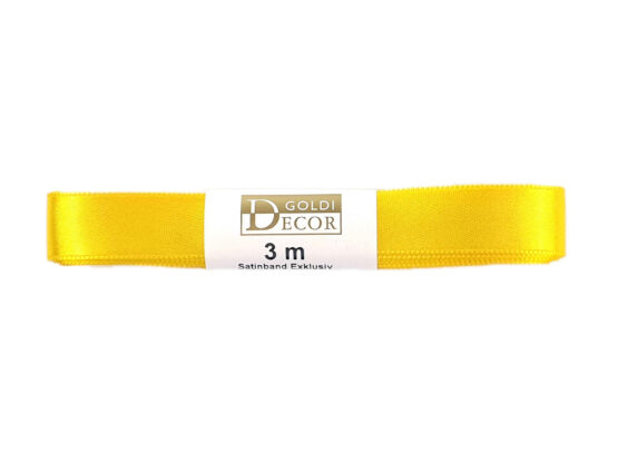 Premium-Satinband, gelb, 15 mm breit, 3 m Strängchen - premium-qualitaet, geschenkband, dauersortiment, satinband-dauersortiment, satinband