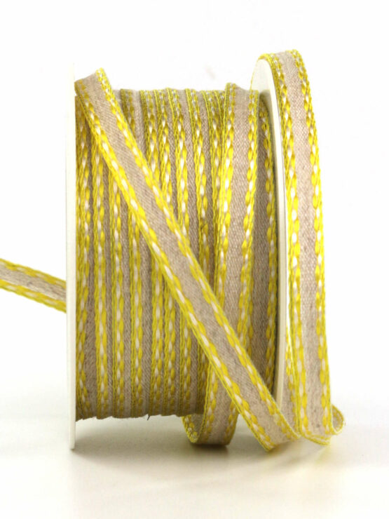 Farbiges Naturleinenband, gelb, 7 mm breit, 20 m Rolle - geschenkband, geschenkband-einfarbig, dekoband