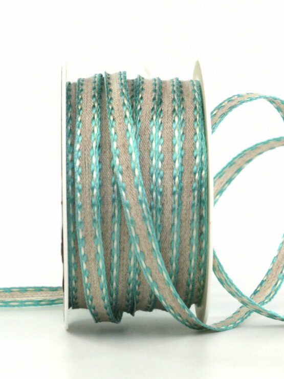 Farbiges Naturleinenband, türkis, 7 mm breit, 20 m Rolle - geschenkband, geschenkband-einfarbig, dekoband