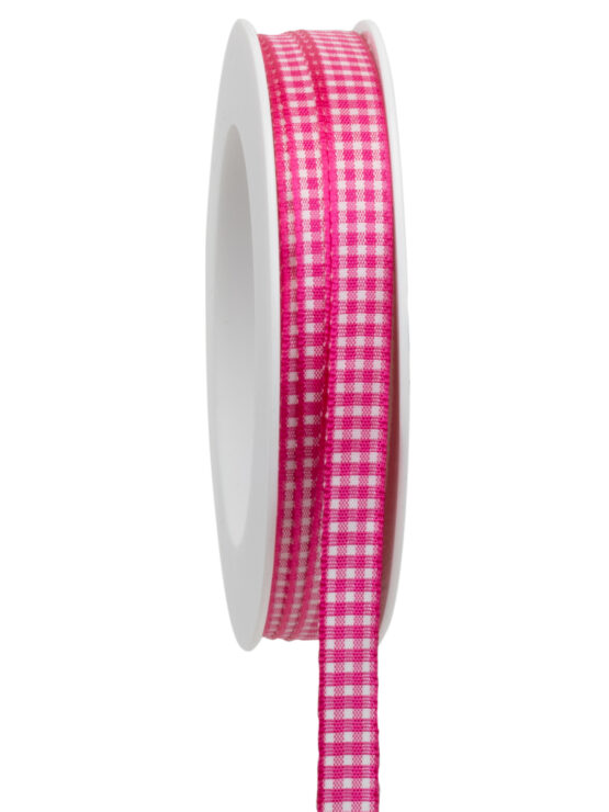 Karoband ohne Drahtkante, pink, 8 mm breit, 20 m Rolle - geschenkband, geschenkband-kariert, karoband