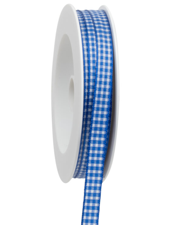 Karoband ohne Drahtkante, blau, 8 mm breit, 20 m Rolle - geschenkband, geschenkband-kariert, karoband