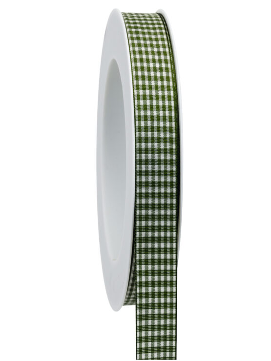 Karoband ohne Drahtkante, grün, 15 mm breit, 20 m Rolle - geschenkband, geschenkband-kariert, karoband