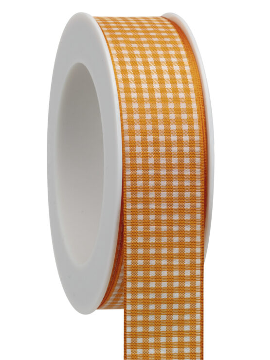 Karoband ohne Drahtkante, orange, 25 mm breit, 20 m Rolle - geschenkband, geschenkband-kariert, karoband