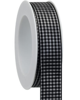 Karoband ohne Drahtkante, schwarz, 25 mm breit, 20 m Rolle - geschenkband, geschenkband-kariert, karoband