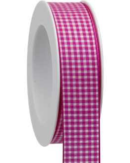 Karoband ohne Drahtkante, pink, 25 mm breit, 20 m Rolle - geschenkband, geschenkband-kariert, karoband