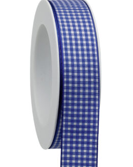 Karoband ohne Drahtkante, blau, 25 mm breit, 20 m Rolle - karoband, geschenkband, geschenkband-kariert