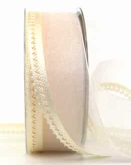Organzaband mit Litze, creme, 40 mm breit, 20 m Rolle