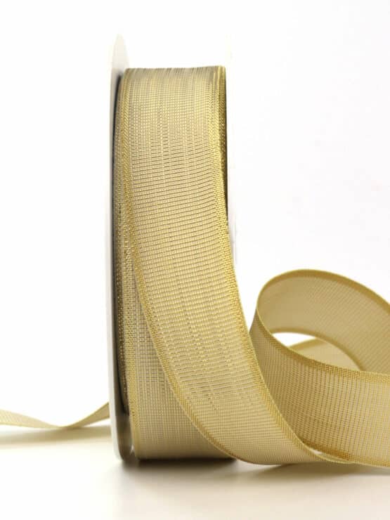 Metallic Ripsband, hellgold, 25 mm breit, 25 m Rolle - weihnachtsband, geschenkband-weihnachten, ripsband, weihnachtsbaender, geschenkband-weihnachten-dauersortiment