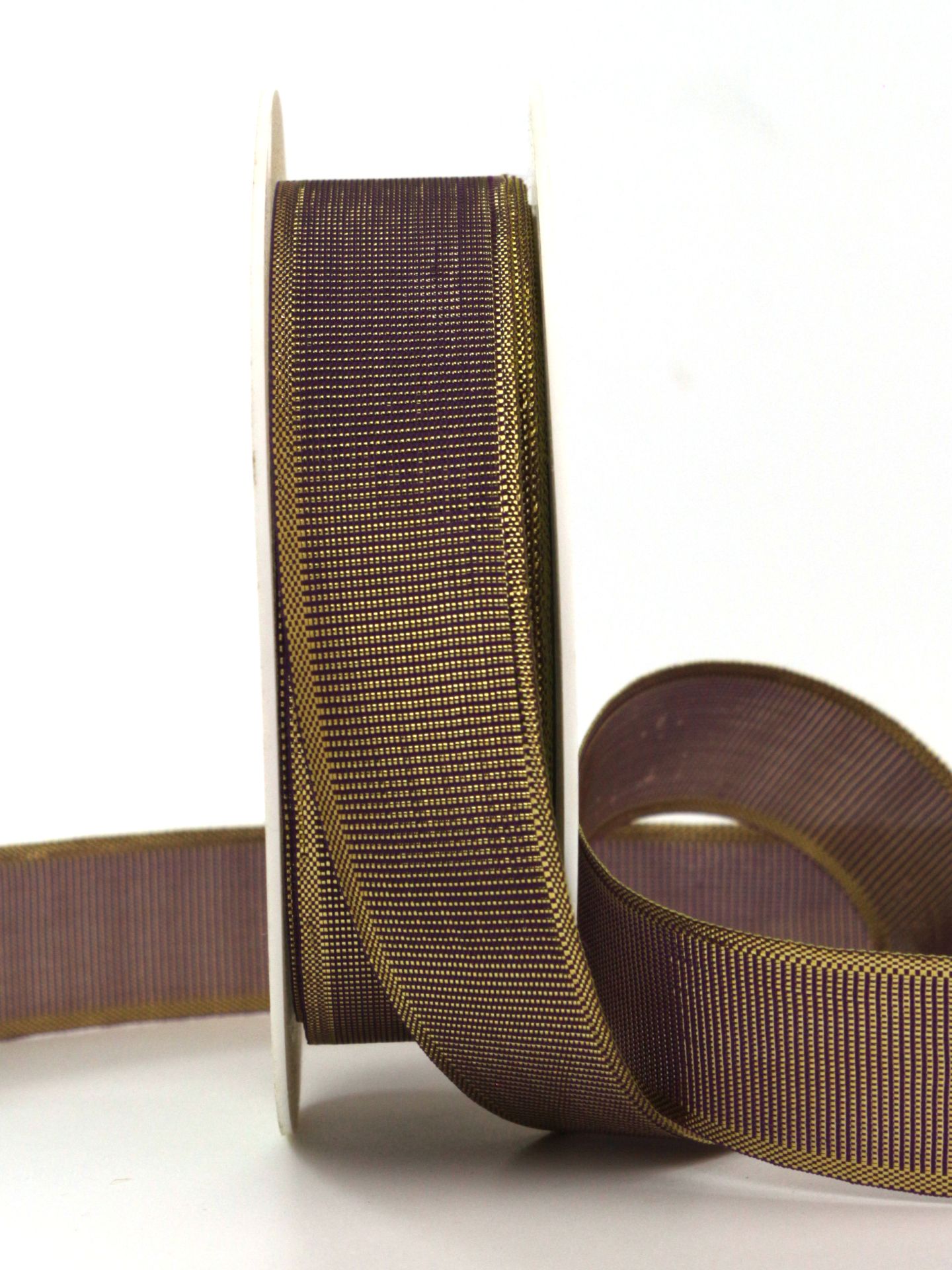 Metalic Ripsband, lila/gold, 25 mm breit, 25 m Rolle - geschenkband-weihnachten-dauersortiment, weihnachtsband, geschenkband-weihnachten, weihnachtsbaender