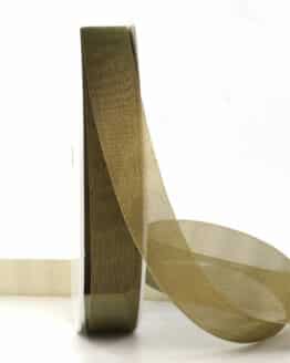 Metallic Organzaband, olivgrün, 15 mm breit, 25 m Rolle
