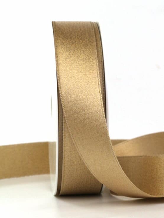 Schimmerndes Satinband creme-gold, 25 mm breit, 25 m Rolle - weihnachtsband, satinband
