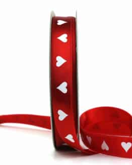 Geschenkband mit Herzen, rot, 15 mm breit