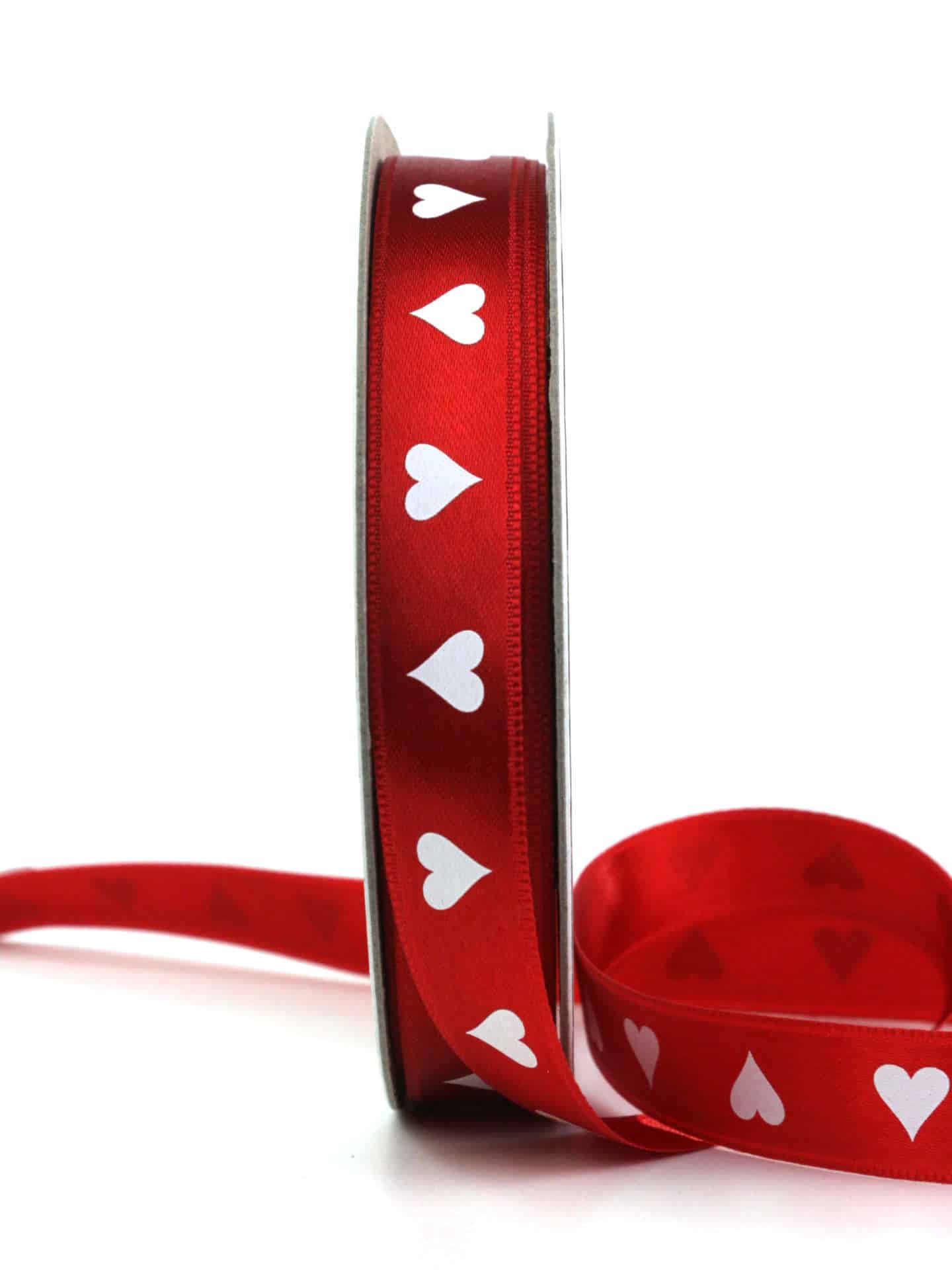 Geschenkband mit Herzen, rot, 15 mm breit - geschenkband-fuer-anlaesse, muttertag, anlasse, valentinstag, geschenkband, geschenkband-gemustert, geschenkband-mit-herzen