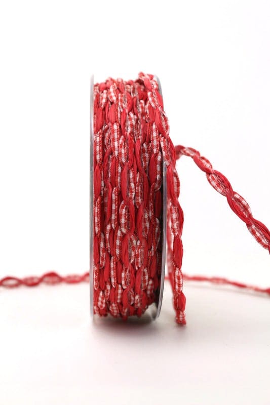 Bandkombination rot-rot-kariert, 7 mm - geschenkband, geschenkband-gemustert, dekoband