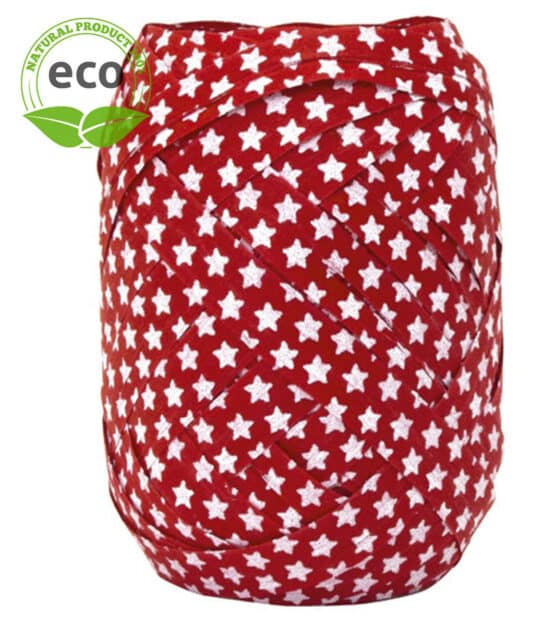 Baumwoll-Ringelband Sterne, rot, 10 mm breit, ECO - baender-aus-baumwolle, geschenkband, biologisch-abbaubar, polyband, kompostierbare-geschenkbaender, geschenkband-weihnachten, eco-baender, weihnachtsbaender