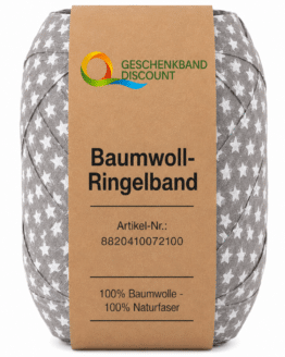 Baumwoll-Ringelband Sterne 10 mm Grau – 100 m Rolle