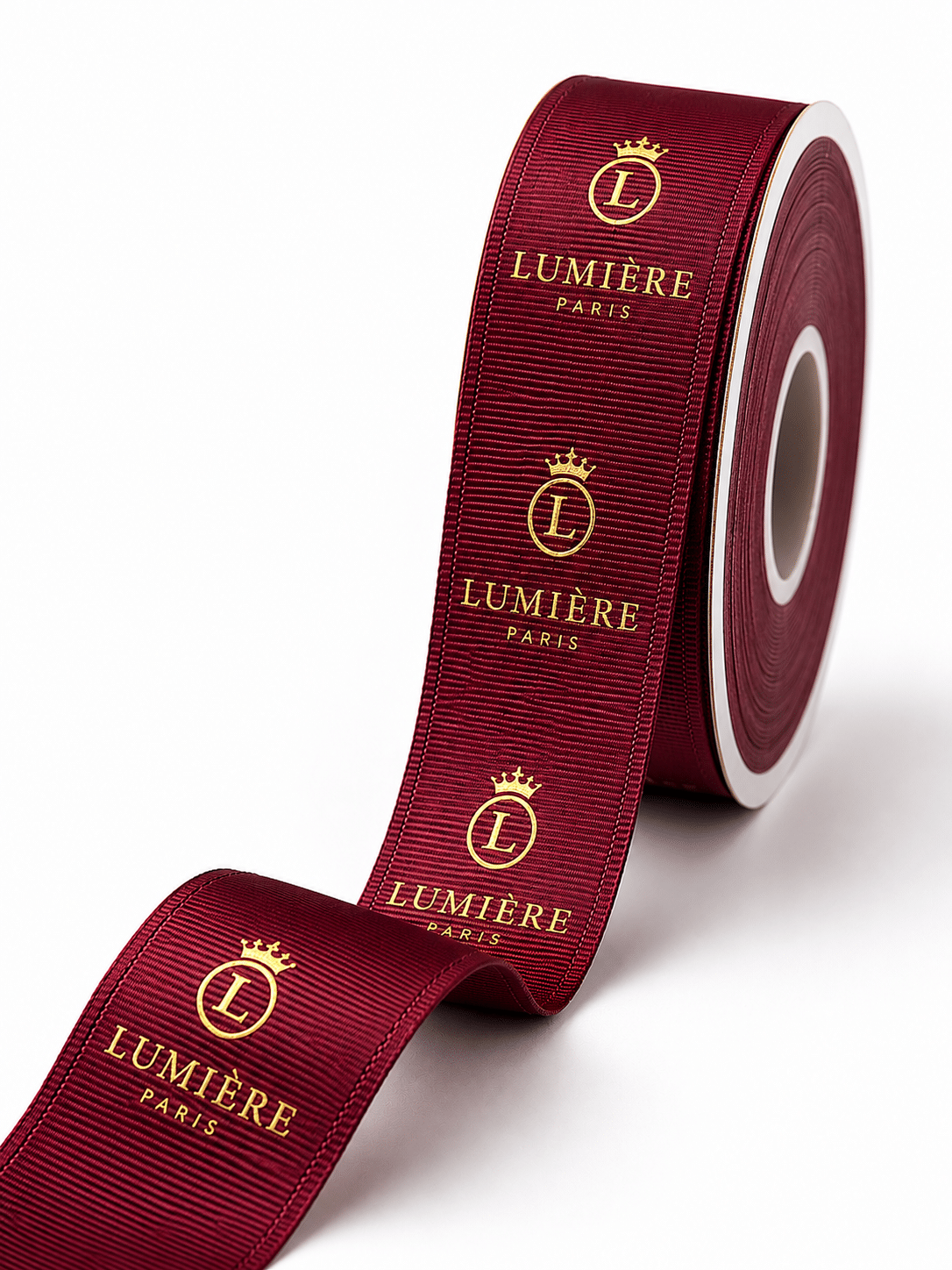 Bordeauxfarbenes Ripsband Logo Luxusmarke gold Ripsband mit Logodruck 10–38 mm – 50 m Rolle in vielen Farben – Bild 5