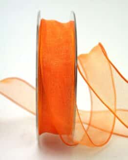 Organzaband orange, 25 mm, mit Drahtkante - organzaband-einfarbig, organzaband-mit-drahtkante, organzaband