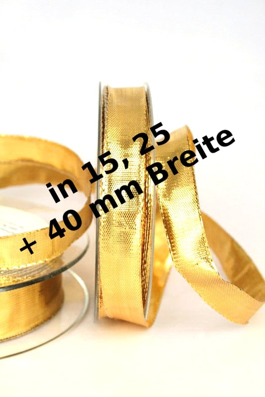 Lamé - Band gold, 15, 25 und 40mm Breite, mit Drahtkante - geschenkband-weihnachten-dauersortiment, weihnachtsband, geschenkband-weihnachten, weihnachtsband-2, weihnachtsbaender