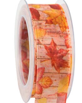 Dekoband Organza Herbstlaub, messing, 40 mm breit, 20 m Rolle