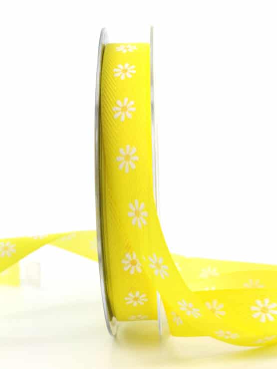 Dekoband Blümchen, gelb, 15 mm breit - geschenkband, geschenkband-gemustert, ostern