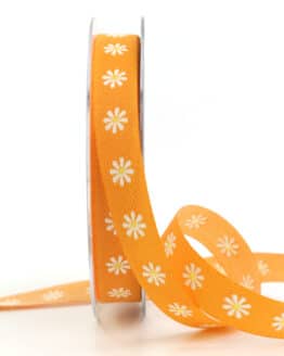 Dekoband Blümchen, orange, 15 mm breit - geschenkband, geschenkband-gemustert