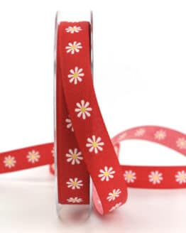 Dekoband Blümchen, rot, 15 mm breit - geschenkband, geschenkband-gemustert