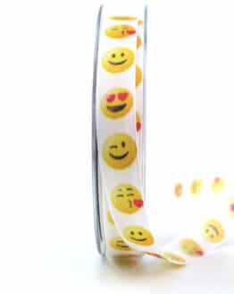 Dekoband Emojis, 15 mm breit - geschenkband-gemustert, dekoband, geschenkband