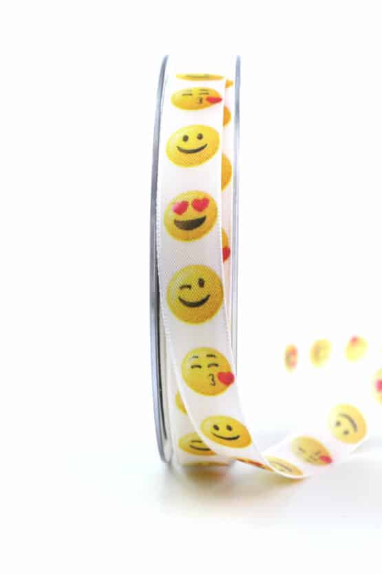 Dekoband Emojis, 15 mm breit - geschenkband, geschenkband-gemustert, dekoband
