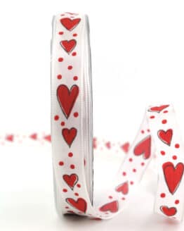 Geschenkband m. Roten Herzen, 15 mm breit - valentinstag, muttertag, geschenkband, geschenkband-mit-herzen, geschenkband-fuer-anlaesse, anlasse