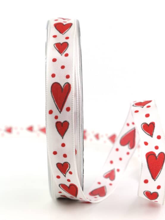 Geschenkband m. Roten Herzen, 15 mm breit - muttertag, anlasse, valentinstag, geschenkband, geschenkband-mit-herzen, geschenkband-fuer-anlaesse