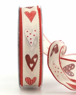 Geschenkband m Herzen, rot, 25 mm breit - geschenkband, geschenkband-mit-herzen