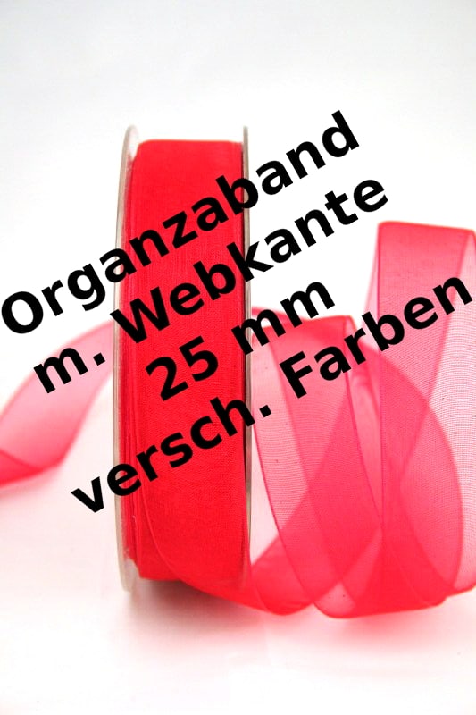 Organzaband 25 mm, mit Webkante - organzaband-einfarbig, organzaband, webkante