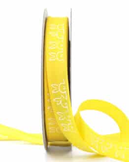Dekoband Osterhase, gelb, 15 mm breit - geschenkband-gemustert, geschenkband-fuer-anlaesse, ostern, anlasse, geschenkband