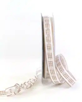 Dekoband Rips-/Satin, braun-weiß, 15 mm breit - geschenkband-gemustert, dekoband