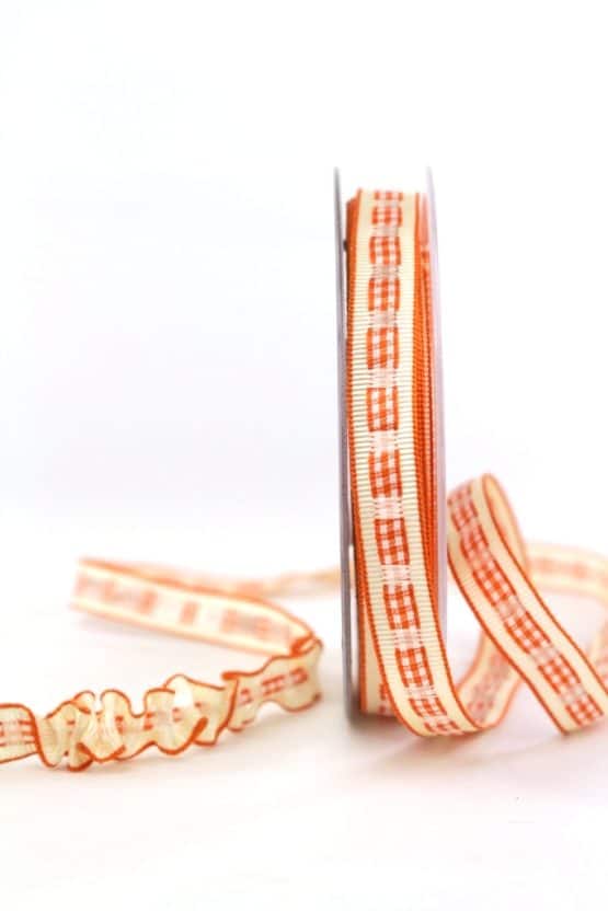 Dekoband Rips-/Satin, orange-creme, 15 mm breit - geschenkband-gemustert, dekoband, ripsband