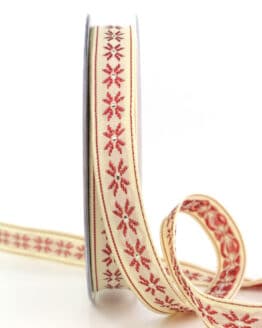 Dekoband Ornament, creme, 15 mm breit - geschenkband-gemustert, geschenkband