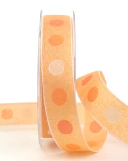 Geschenkband mit Punkten, orange, 25 mm breit - geschenkband, geschenkband-gemustert, geschenkband-mit-punkten