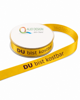 Satinband mit Aufdruck „DU bist kostbar“ 25 mm – 25 m Rolle Gelb/Violett