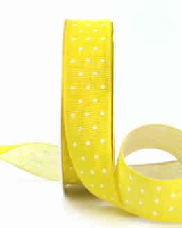 Baumwollband mit Punkten, gelb, 25 mm breit - geschenkband-mit-punkten, geschenkband, geschenkband-gemustert