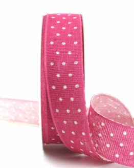 Baumwollband mit Punkten, pink, 25 mm breit - geschenkband-gemustert, geschenkband-mit-punkten, geschenkband